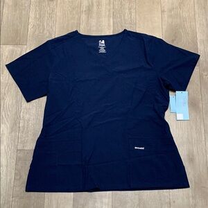 Womens NWT Dagacci Nursing Navy Medical‎ Work Stretch Pocket Scrub Top Shirt